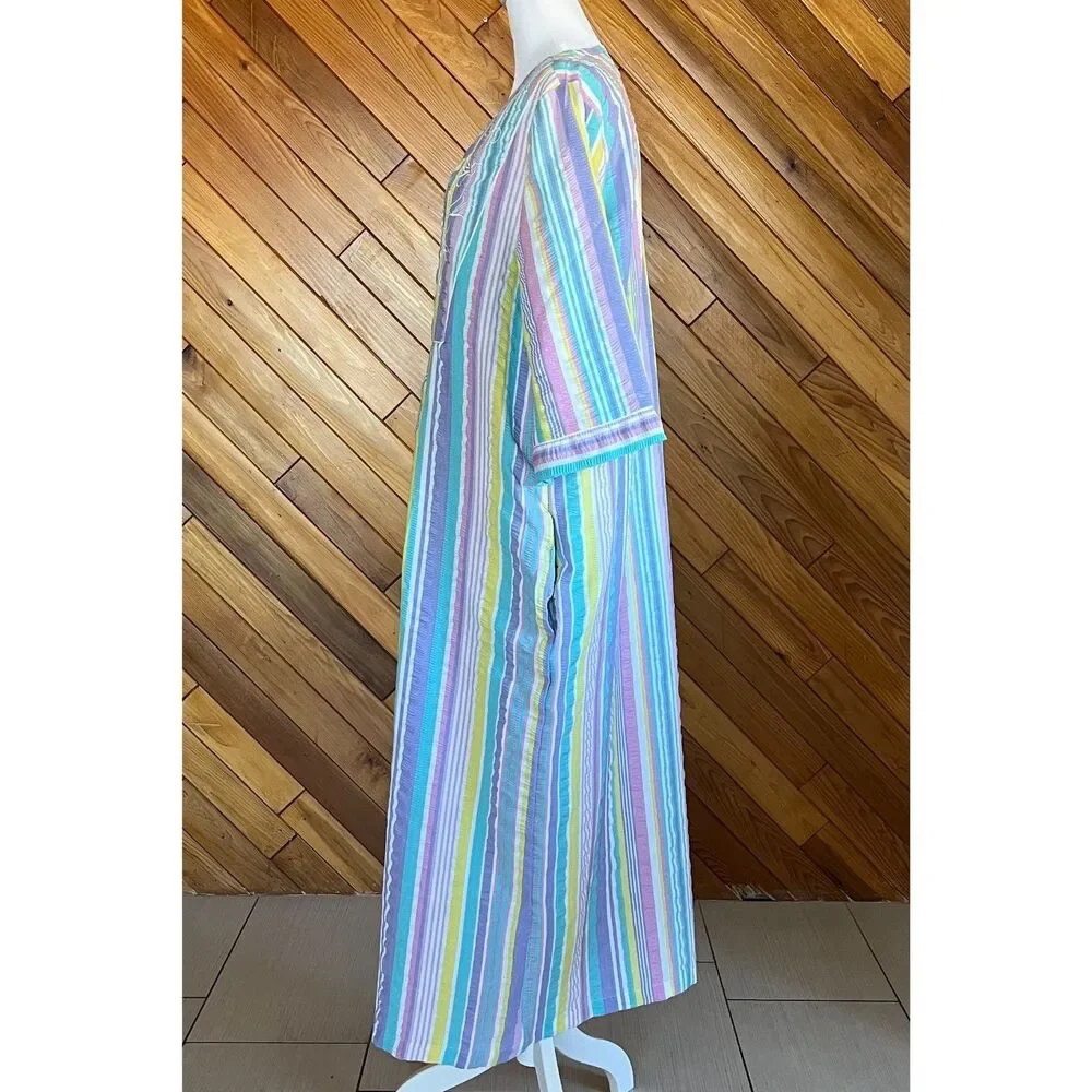 Vintage Cotton Seersucker Striped Pastel Nightgown